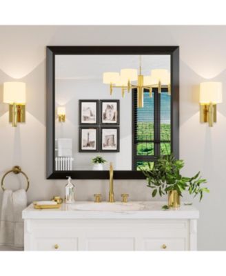 Bathroom Mirror, 36" x 36" Inch Thick Metal Framed Wall Mirrors for Over Sink, Bedroom, Living Room, Entryway, Rectangle Wall-Mounted Mirrors in Black(Horizontal/Vertical)