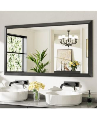 Bathroom Mirror, 55" x 30" Inch Thick Metal Framed Wall Mirrors for Over Sink, Bedroom, Living Room, Entryway, Rectangle Wall-Mounted Mirrors in Black(Horizontal/Vertical)