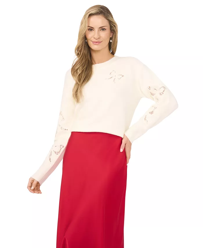 Women's Crewneck Lace Bow Long-Sleeve Sweater - thumbnail 3