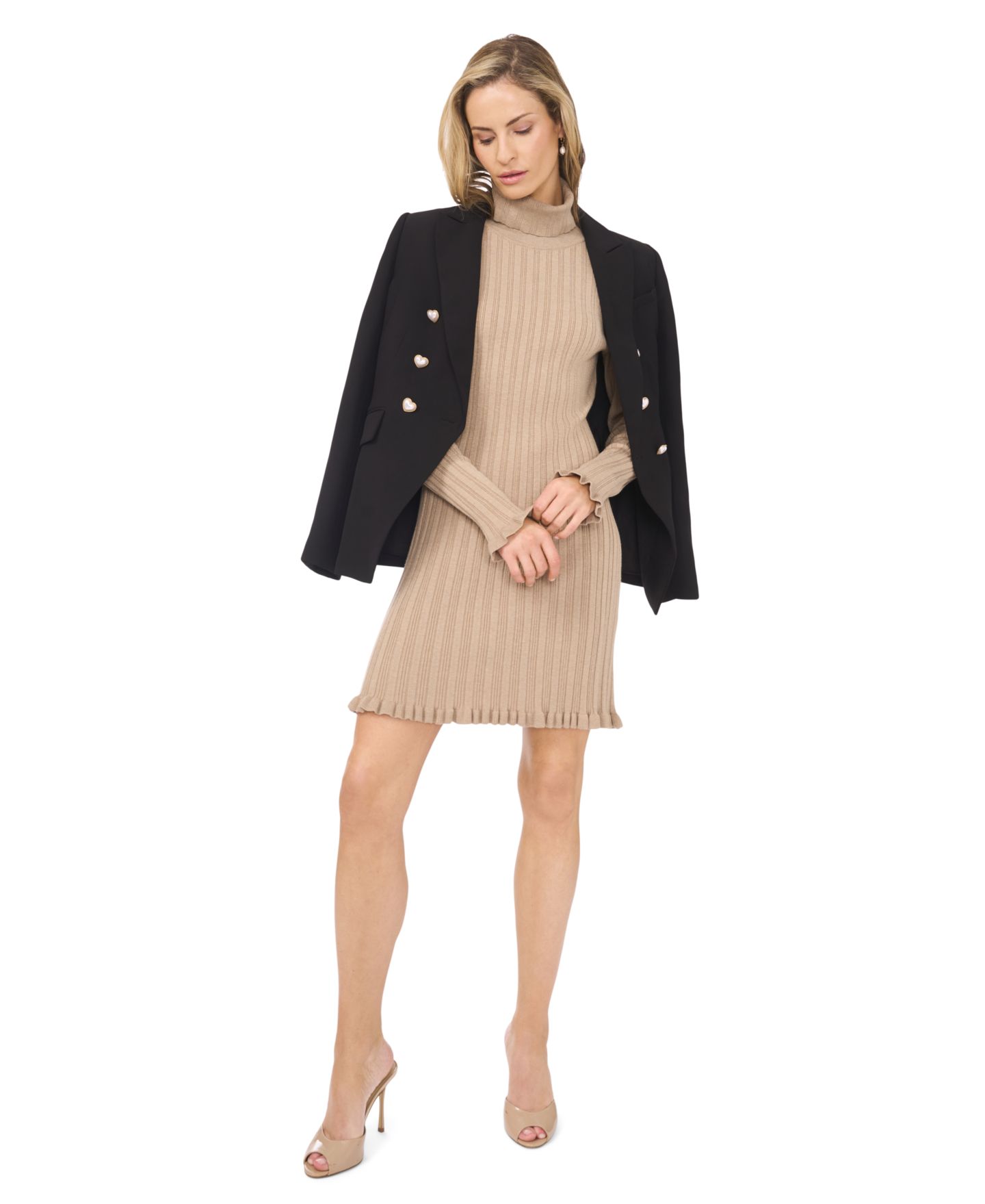 Женское платье CeCe Turtle Neck Ribbed Sweater Dress, цвет: Средний меланжевый серый — фото 5