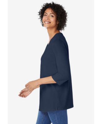 Plus Size Perfect Three-Quarter Sleeve V-Neck Tunic