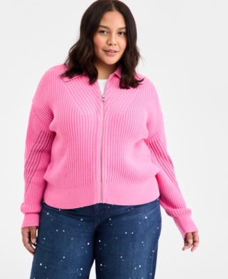 On 34th - Trendy Plus Size Pointelle Zip-Front Cardigan