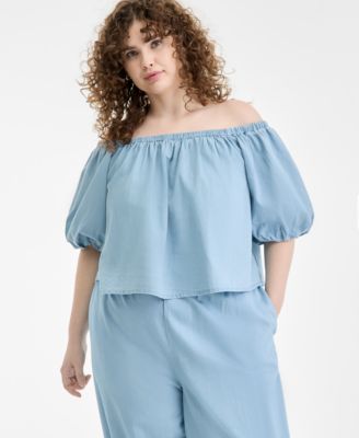 Trendy Plus Size Cotton Off-The-Shoulder Top, Macy's Exclusive