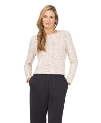 CeCe - Women's Long-Sleeve Crew Neck Sequin Blouse