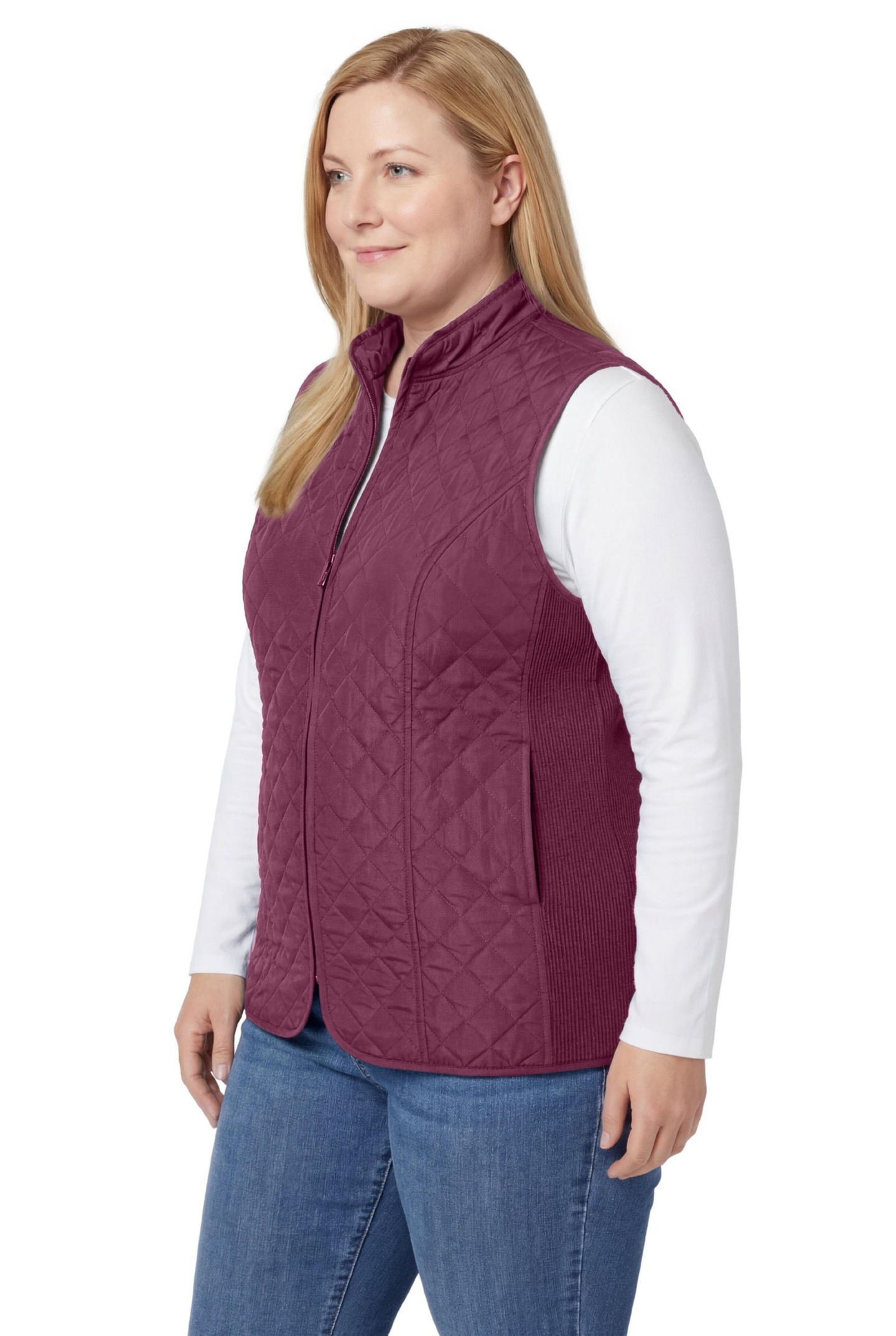 Женский жилет Woman Within Plus Size Within Zip-Front Quilted, цвет: Глубокий бордово-красный — фото 3