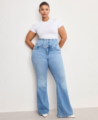 Good American - Women's Dolly Joleans Corset Flare Jeans, Regular & Plus Size