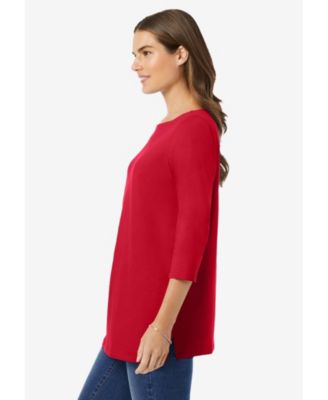 Plus Size Perfect Three-Quarter Sleeve Boatneck Tee