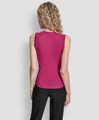 Women's Asymmetric Sheer Panel Sleeveless Sweater
