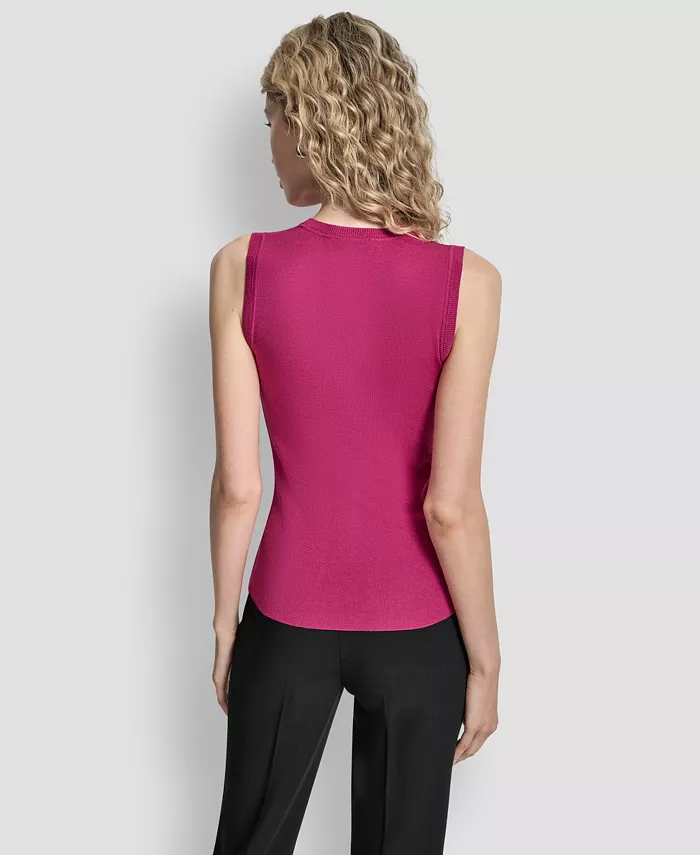 Women's Asymmetric Sheer Panel Sleeveless Sweater - thumbnail 4