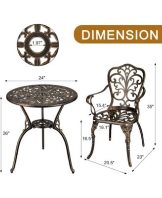 Patio Bistro Sets 3 Piece Outdoor Cast Aluminum Patio Bistro Set, Patio Table and Chairs Set of 2 with Umbrella Hole for Yard, Garden, Balcony, Poolside, Antique Bronze