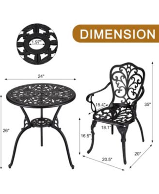 Patio Bistro Sets 3 Piece Outdoor Cast Aluminum Patio Bistro Set, Patio Table and Chairs Set of 2 with Umbrella Hole for Yard, Garden, Balcony, Poolside, Black