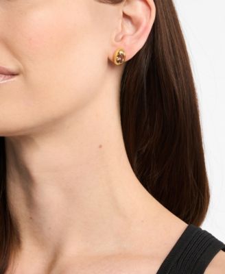Gold-Tone Oval Stone Stud Earrings