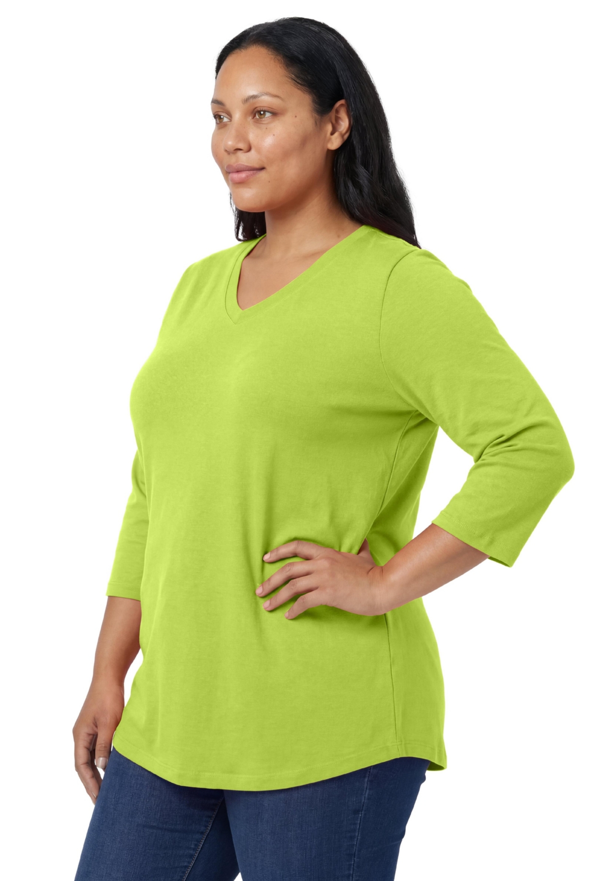 Woman Within Plus Perfect Three-Quarter Sleeve V-Neck Tee