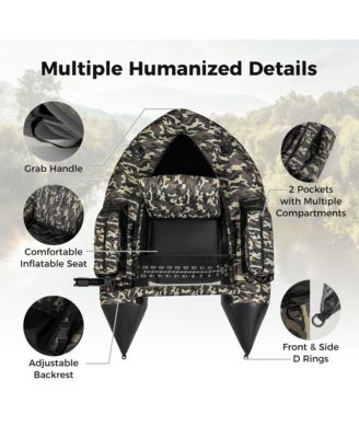 Inflatable Float Tube w/ Flippers Fish Ruler Rod Holder Storage Pockets Pump