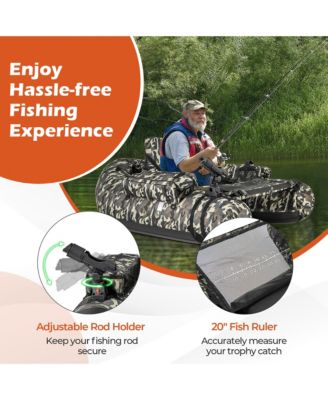 Inflatable Float Tube w/ Fish Ruler Rod Holder Storage Pockets Flippers Paddle