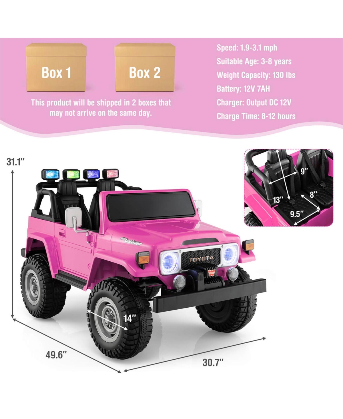 12V 2-Seat Licensed Kids Ride On Toyota FJ40 Car with 2.4G Remote Control