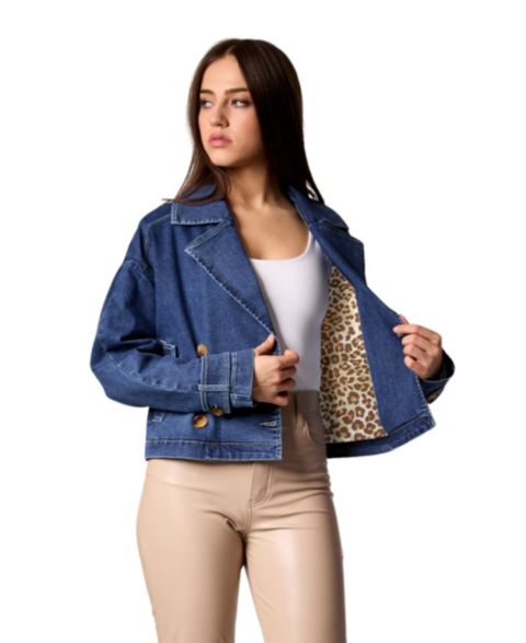 Женские куртки Blue Revival Cropped Denim Double-Breasted Trench Jacket