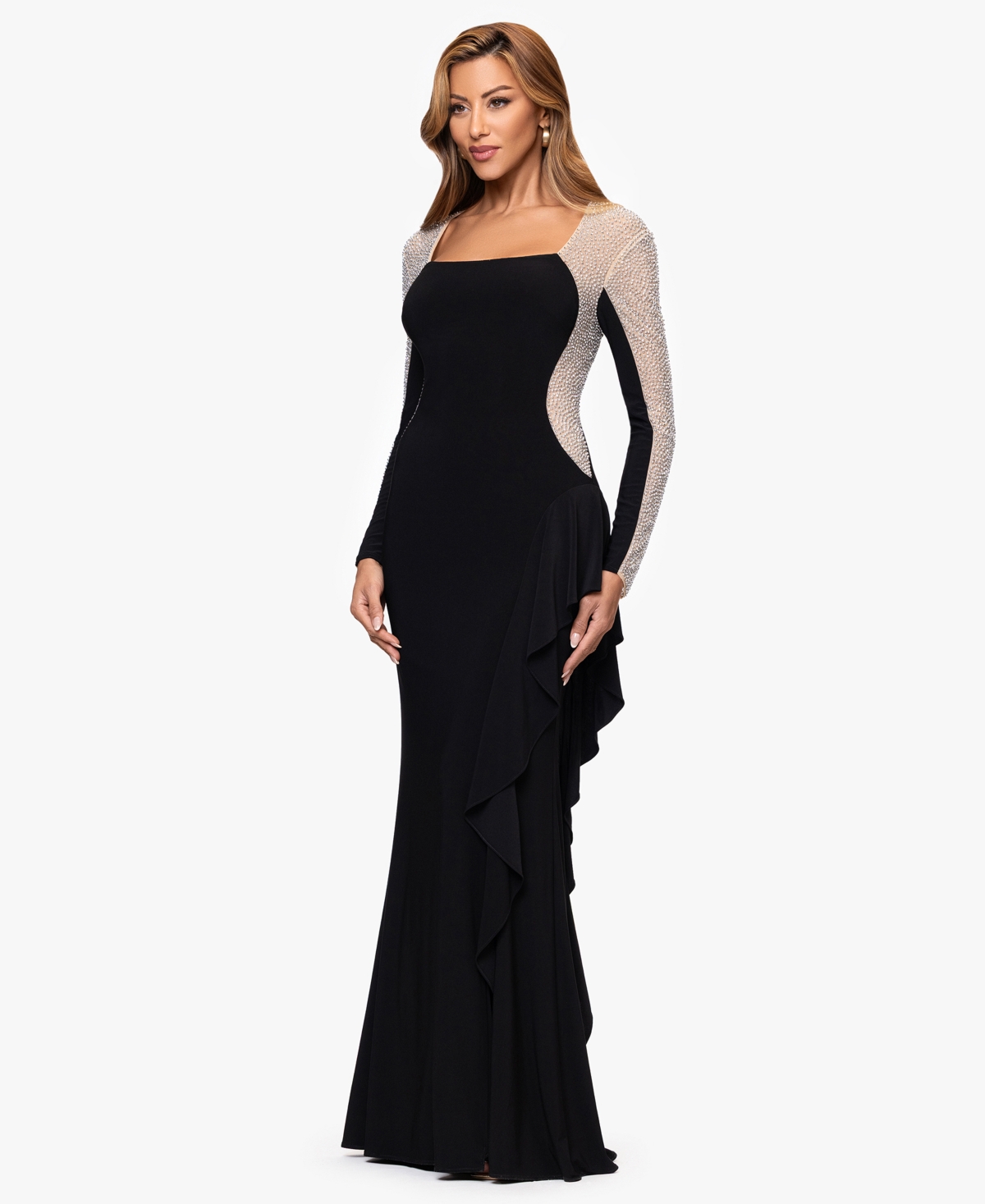 Xscape Petites Womens Embellished Polyester Evening Dress In Black