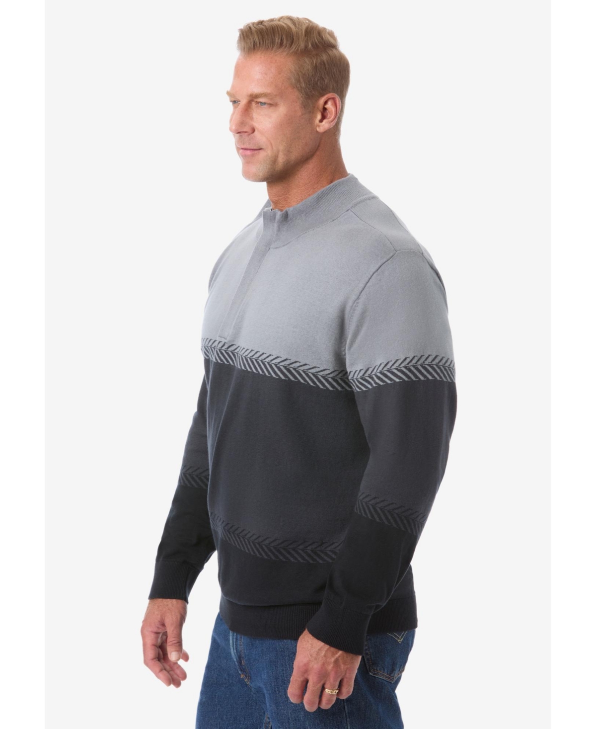 KingSize Men's Quarter Zip Mock Neck Lightweight Sweater