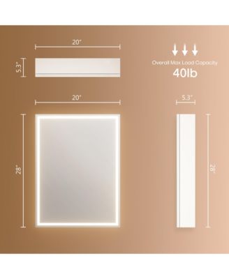 28x20 inch Moisture-Resistant Wood LED Lighted Defogger Adjustable Shelf Medicine Cabinet with Mirror