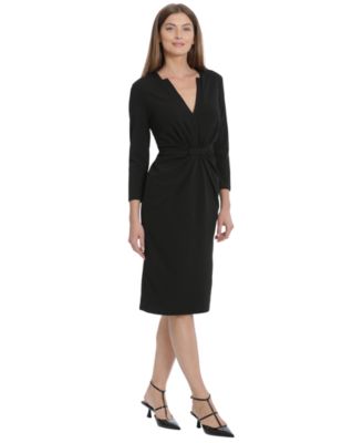 Women's 3/4-Sleeve Tuxedo Belted Waist Dress