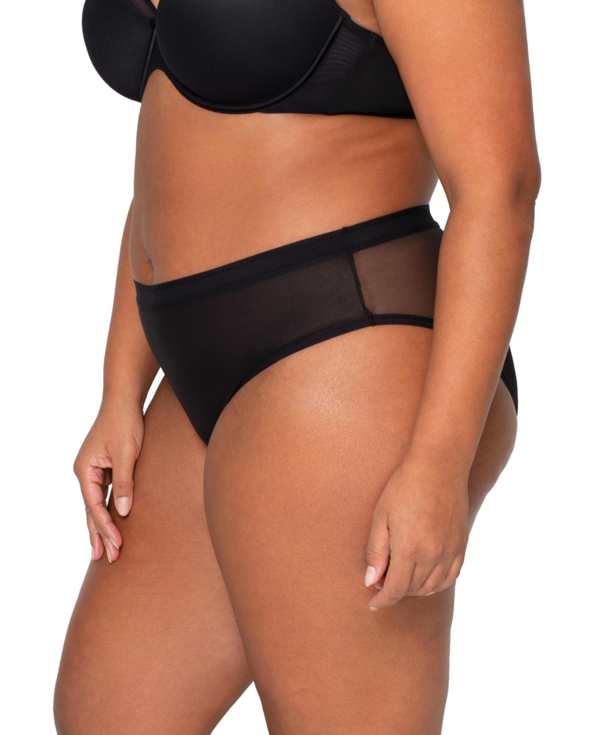Curvy Couture Women's Sheer Mesh High Cut Brief 3 Pack