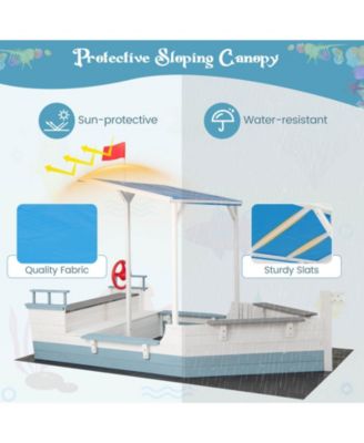 Fir Wood Sandbox with Sloping Canopy Liner Multiple Seats Large Storage Space