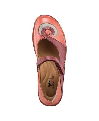 COSMIC Leather Mary Jane Flats with Hook-and-Loop Strap and Contrast Stitching