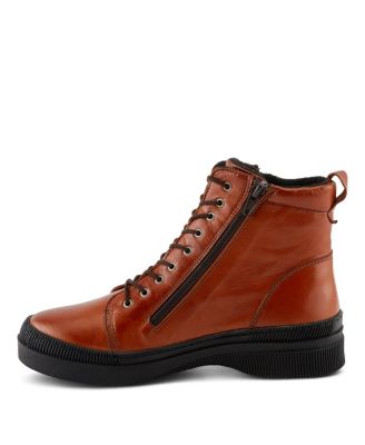 Hoylein Leather Combat-Style Boot with Double Zippers and Removable Insole