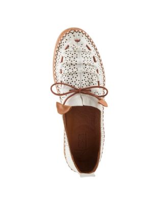 BERNA-PERF Leather Perforated Slip-On Flats with Elastic Laces