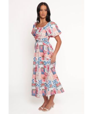 Women's Clo Puff Sleeve Midi Dress - Pink Blue