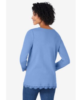 Plus Size Layered-Look Lace Trim Tee