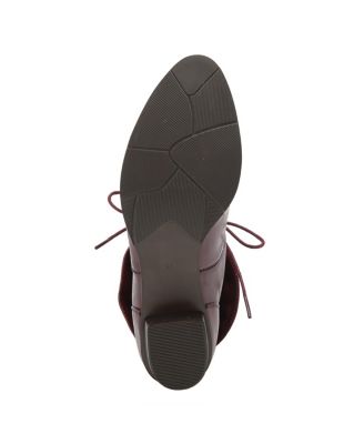 Galil Polished Leather Lace-Up Bootie with Fold-Over Cuff and Stacked Heel