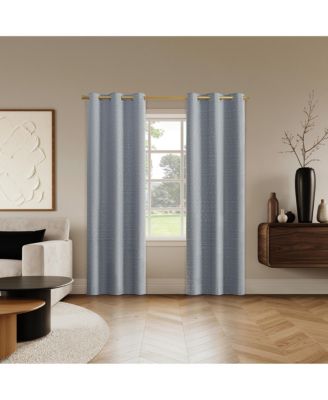 Drayton Slub Detail Magnetic Closure 100% Blackout Grommet Curtain Panel Pair