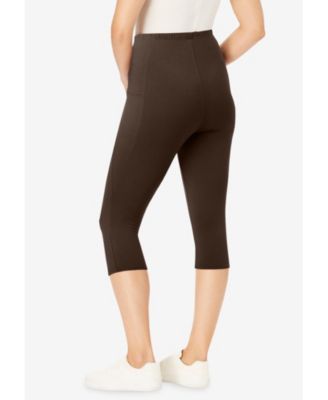 Women's Plus Size Stretch-Cotton Knit Pull-On Pocket Capri Leggings