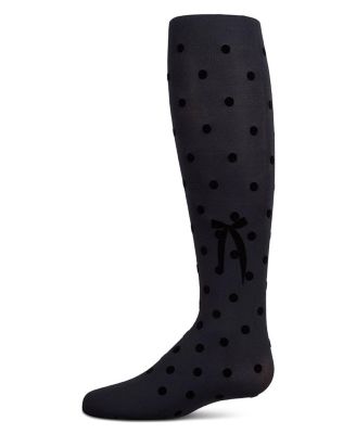 Girls Opaque Polka Dot Bow-Trimmed Flocked Tights