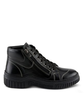 LOEVA Leather High-Top Sneaker Boot with Removable Insole and Zipper Access
