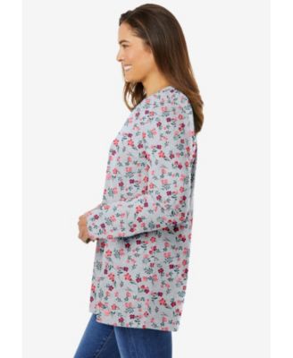 Plus Size Perfect Printed Long-Sleeve Crewneck Tee