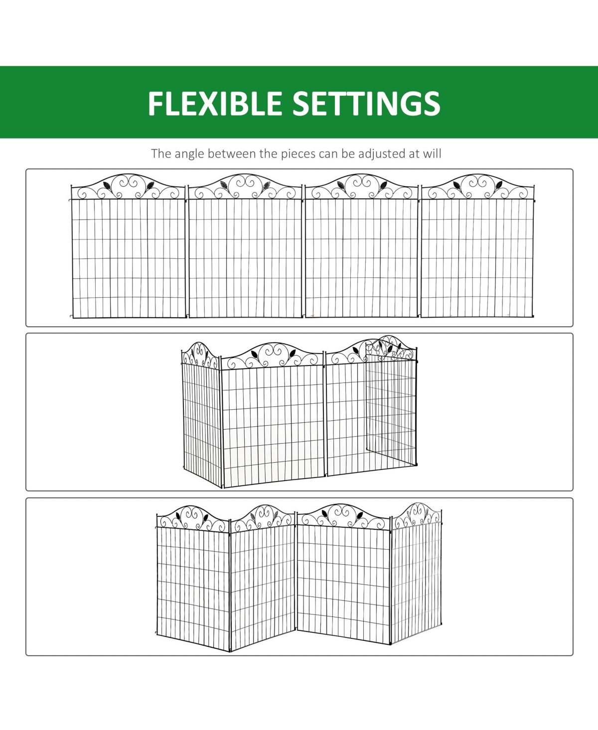 Outsunny Backyard Garden Decorative Fencing with 4 Panels and Steel Wire Frame