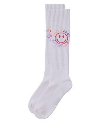 Girls Ribbed Cotton Blend "Beach More, Worry Less" Knee Sock