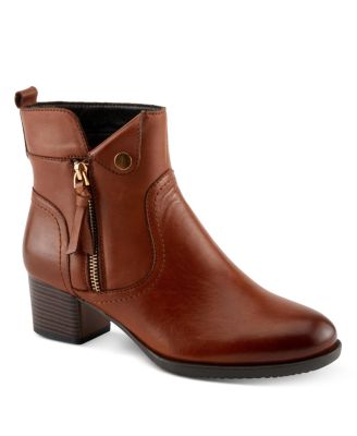 Nazca Leather Ankle Bootie with Gold Snap Button and Functional Zipper