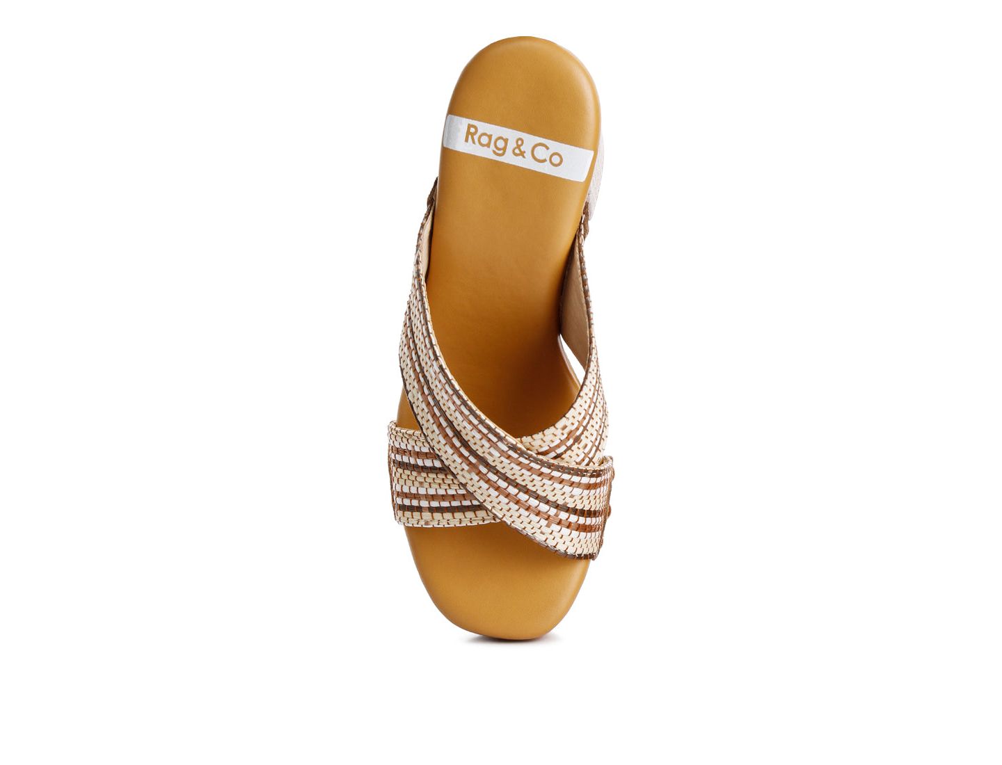 Женские сабо Rag & Co Finley Raffia High Block Heel, цвет: Бежевый / Хаки — фото 5