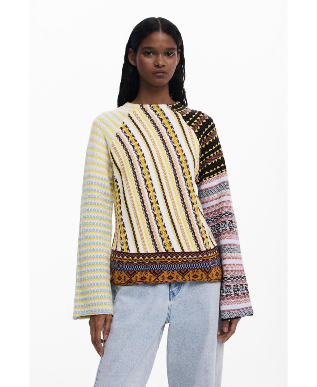 Desigual Pieced Mixed Stripe Sweater In Multi