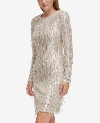 Petite Jewel Neck Sequin Cocktail Dress