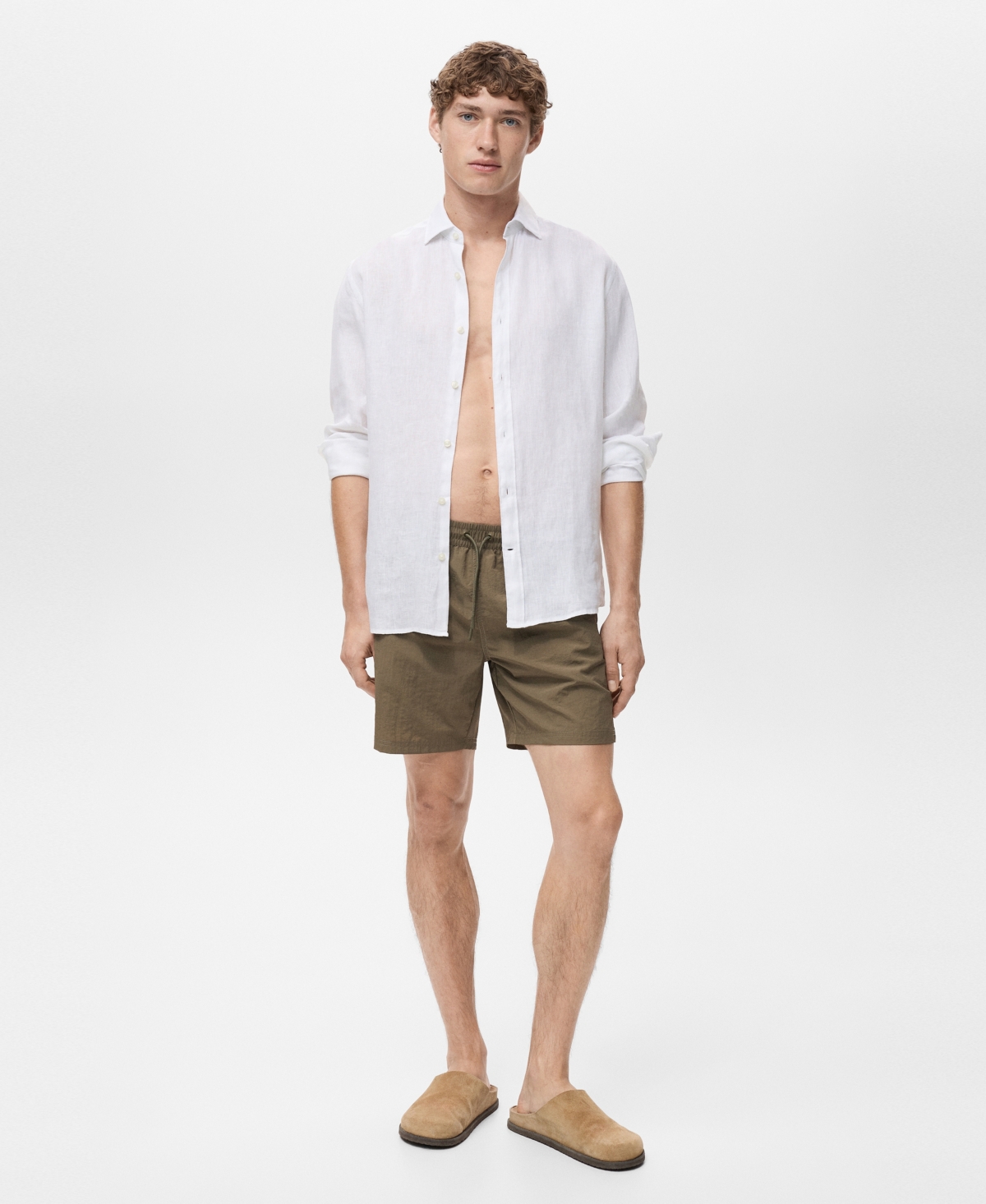 Mango Men's Basic Drawstring Swimsuit In Brown