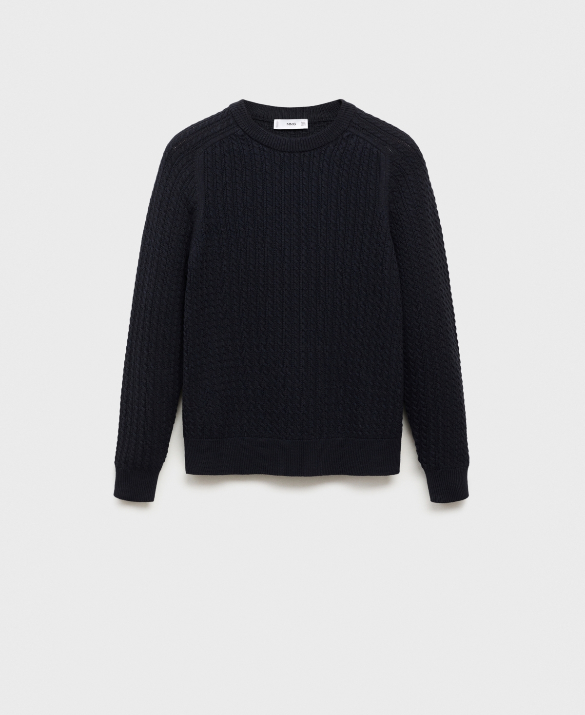 Mango Cabled Cotton Crewneck Sweater In Blue