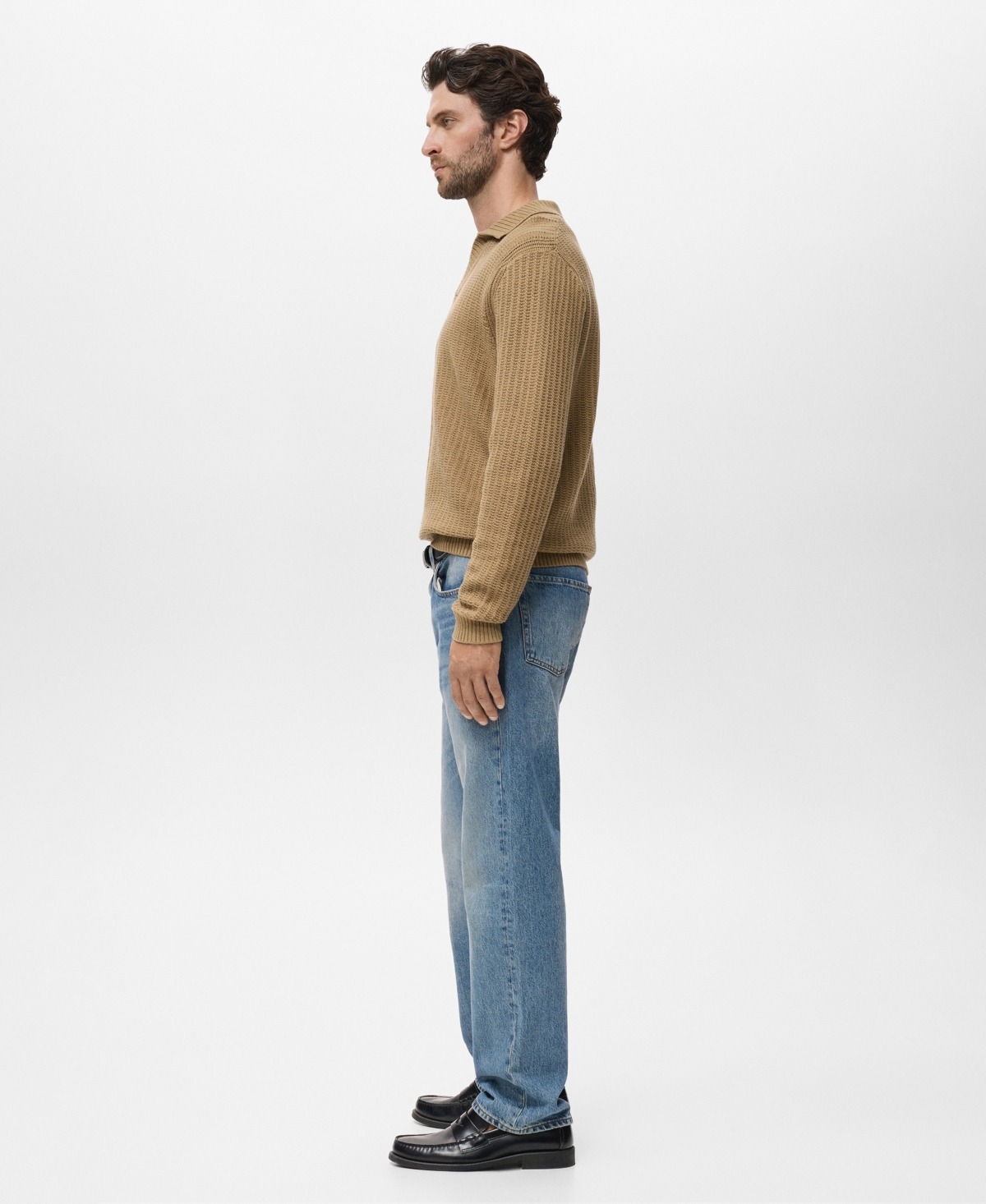 Mango Structured Cotton Polo Sweater In Nude