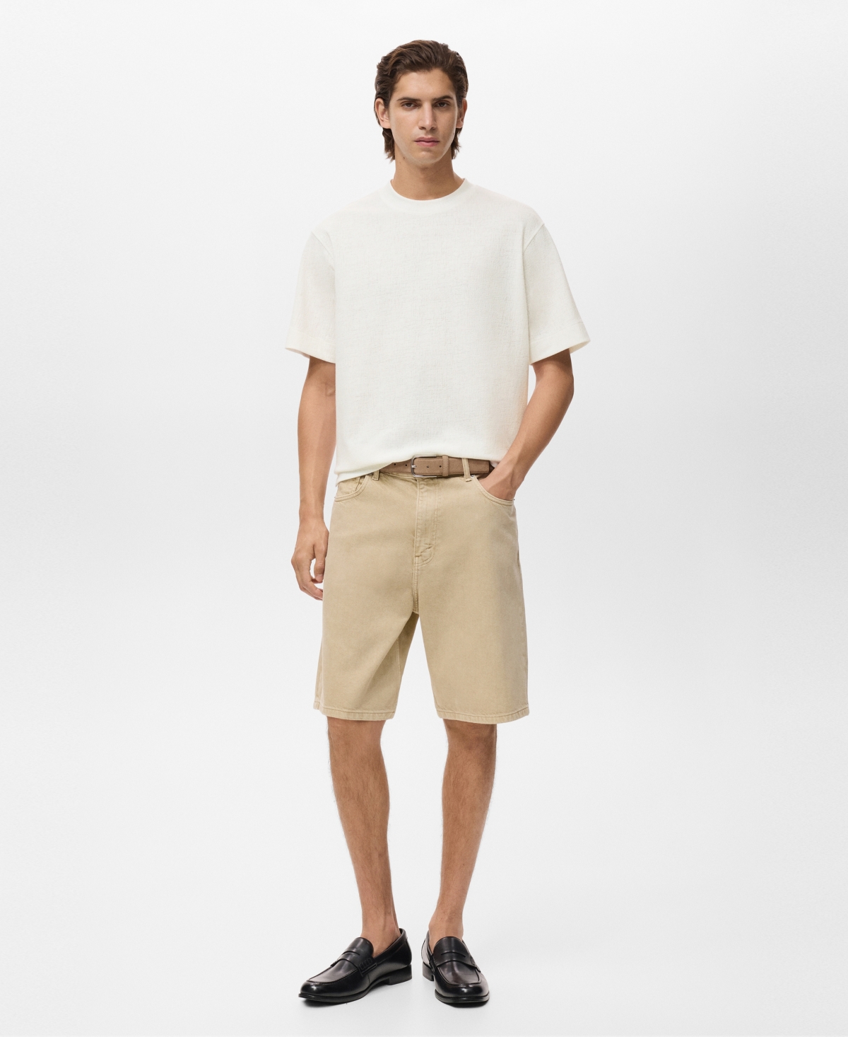 Mango Textured Cotton Blend T-shirt In White