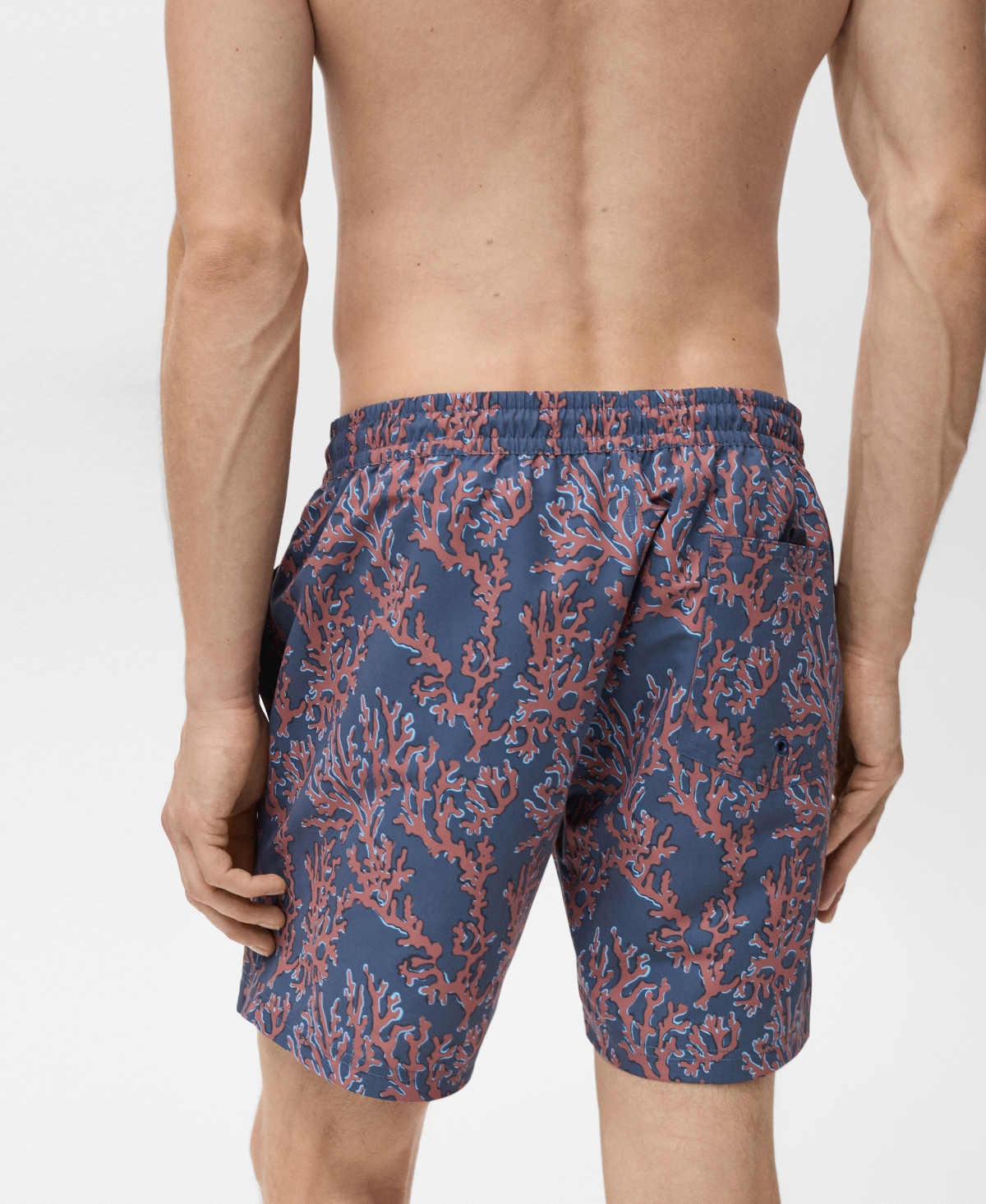 Mango Coral Print Swim Trunks In Red