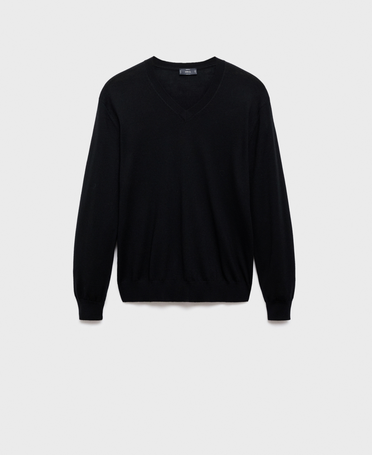 Mango Solid Wool V-neck Sweater In Black